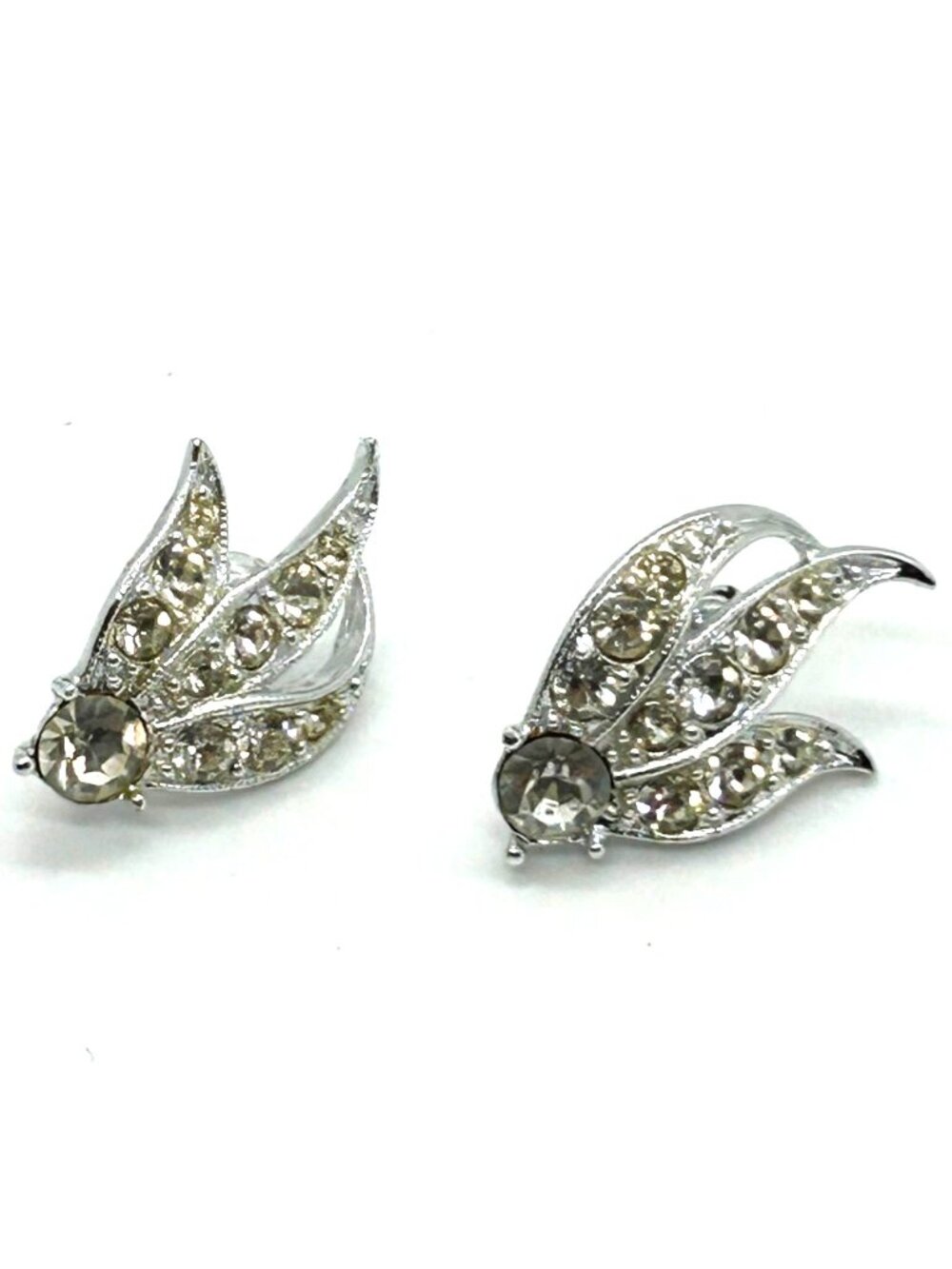 Sarah Coventry Clip-On Earrings Vintage Rhinestone Silver-tone Bridal Prom